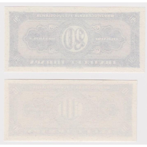 604 - Yugoslavia (2), a pair of REVERSE PROOFS from the unissued design of 1951, 10 Dinara and 20 Dinara (... 