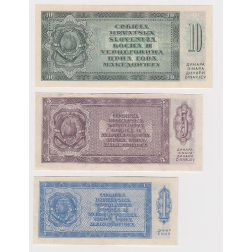 605 - Yugoslavia (3), 10 Dinara, 5 Dinara and 1 Dinara dated 1950, unissued series (Pick67P, 67R & 67S) EF... 