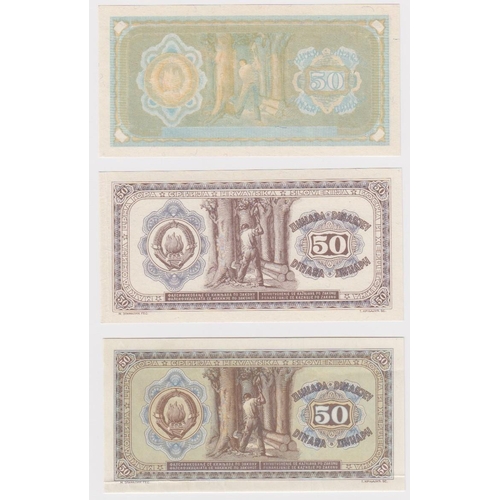 606 - Yugoslavia (3), a range of printers REVERSE COLOUR TRIAL and PROOF notes for 50 Dinars 1946 issue, o... 