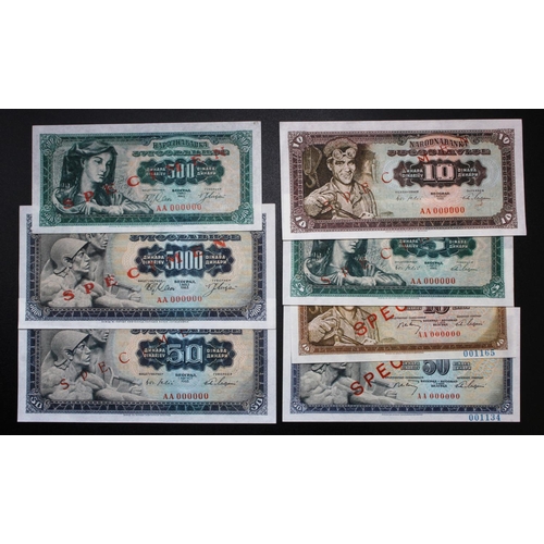 611 - Yugoslavia (7), a collection of SPECIMEN notes, 500 & 5000 Dinara dated 1st May 1963, 50, 10 and 5 D... 