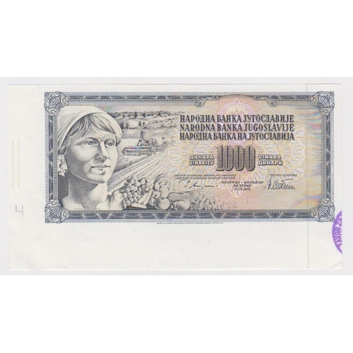 618 - Yugoslavia 1000 Dinara dated 12th August 1978, rare PROOF without serial number, with extra paper, o... 