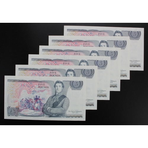 65 - Gill 5 Pounds (6) issued 1988, a consecutively numbered run of 6 LAST SERIES notes, serial SE42 1949... 