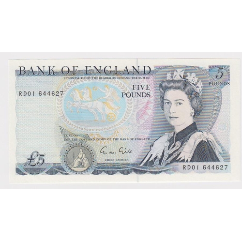 66 - Gill 5 Pounds issued 1988, FIRST RUN serial RD01 644627 (B353, Pick378f) Uncirculated