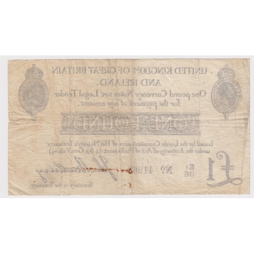 8 - Bradbury 1 Pound issued 23rd October 1914, serial E1/36 41963 (T11.2, Pick349a) a few pinholes, rust... 