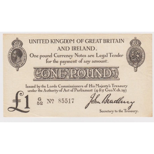9 - Bradbury 1 Pound issued 23rd October 1914, serial G/52 85517 (T11.1, Pick349a) nice crisp EF