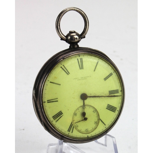 443 - Silver open face pocket watch, dial reads 'John Bennett, London, subsidiary dial, hallmarked 'JF, Lo... 