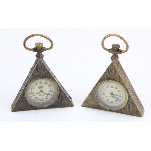 444 - Two Masonic triangular pocket watches, diameter 50mm approx.