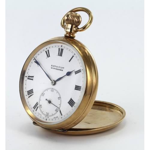 448 - Gents 9ct cased open face pocket watch, hallmarked Birmingham 1919. The signed dial by Kay & Co Ltd ... 