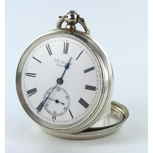 449 - Gents silver cased open face pocket watch by Benson, hallmarked London 1891. The white signed dial w... 