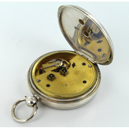 449 - Gents silver cased open face pocket watch by Benson, hallmarked London 1891. The white signed dial w... 