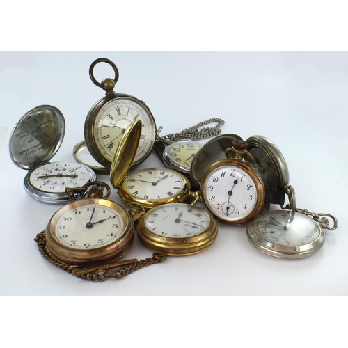 452 - Gents gold plated full hunter pocket watch by  Helvetia along with a small quantity of base metal po... 