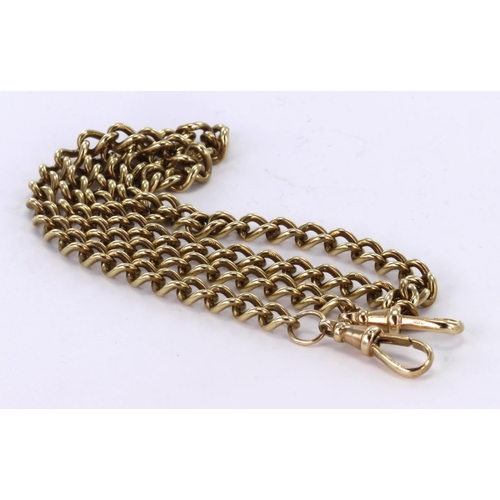 455 - 9ct gold pocket watch chain. Length approx 52.5cm, weight 36.7g