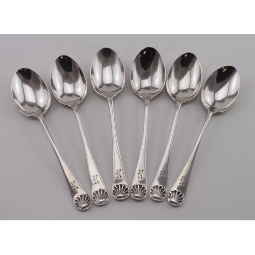 528 - Six attached shell silver teaspoons in the 18th century style - hallmarked H.V.P.&Co., Birm. 1906.  ... 