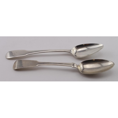 538 - Scottish Provincial silver teaspoons (2) both for Dumfries and both Fiddle Pattern (one with no shou... 