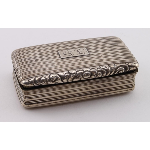 565 - Silver snuff box by Nathaniel Mills, hallmarks rubbed, circa 1820s - 1830s, engraved initials to lid... 