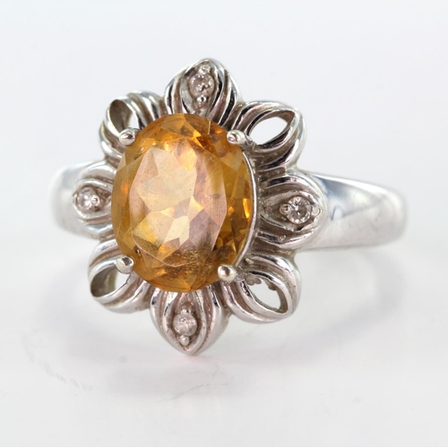 67 - 9ct White Gold Gems TV Citrine set Ring size N weight 4.7g