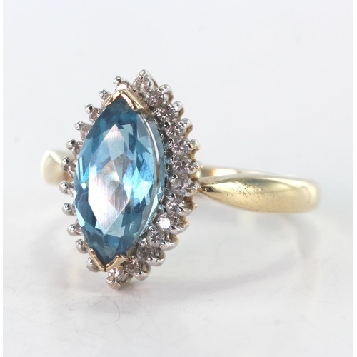 71 - 9ct Gold Blue Topaz and CZ set ring size O weight 3.8g