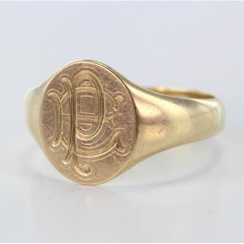 73 - 9ct Gold monogrammed Signet Ring size S weight 4.2g