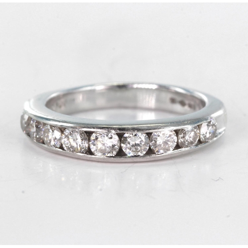 84 - Platinum Ring set with nine Diamonds approx 1.25ct weight size M weight 6.9g