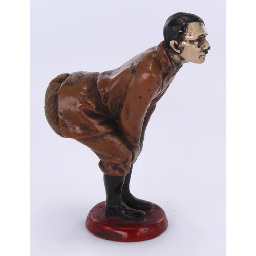 894 - Novelty Adolf Hitler cold painted pin cushion, modelled bent-over with his cloth-covered rear end se... 