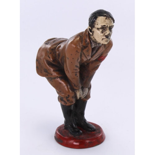 894 - Novelty Adolf Hitler cold painted pin cushion, modelled bent-over with his cloth-covered rear end se... 