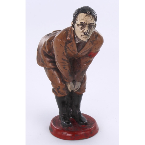 894 - Novelty Adolf Hitler cold painted pin cushion, modelled bent-over with his cloth-covered rear end se... 