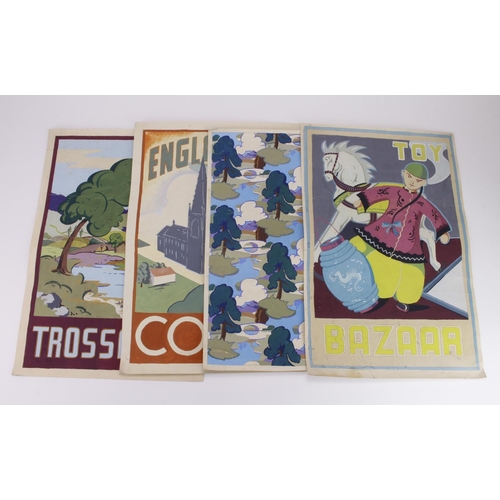 899 - Posters, four original artworks depicting; cooks, trossachs, toy bazaar and betty friend, 50cm X 34c... 