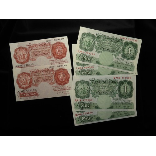 21 - Bank of England (14), an interesting collection of consecutively numbered runs and pairs in high gra... 