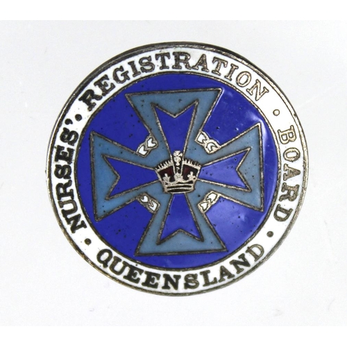 108 - Pin badge Nurses Registration Board Queensland, reverse engraved 'O G Parkinson 22-2-16 349', maker ... 