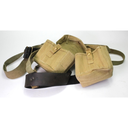 1212 - WW2 Home guard scarce set of 1940 dated ammo pouches with leather Home Guard belt and pair of cross ... 