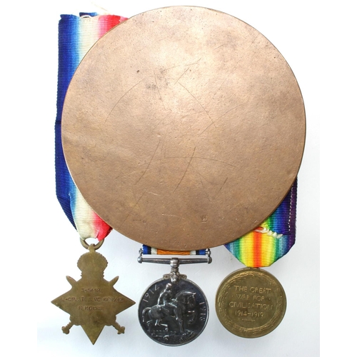 122 - 1915 Star Trio + Death Plaque to S-5412 L-Cpl Thomas Stark McKenzie 1st/7th Bn R.Highlanders. Died o... 