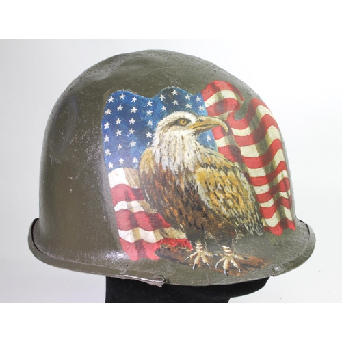 1230 - WW2 US M1 Helmet with Post War Memorial Painting.