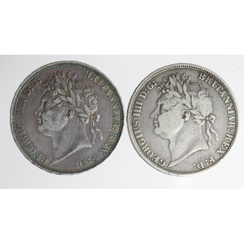 1296 - Crowns (2) George IV: 1821 Secundo aF, and 1822 Tertio aVF