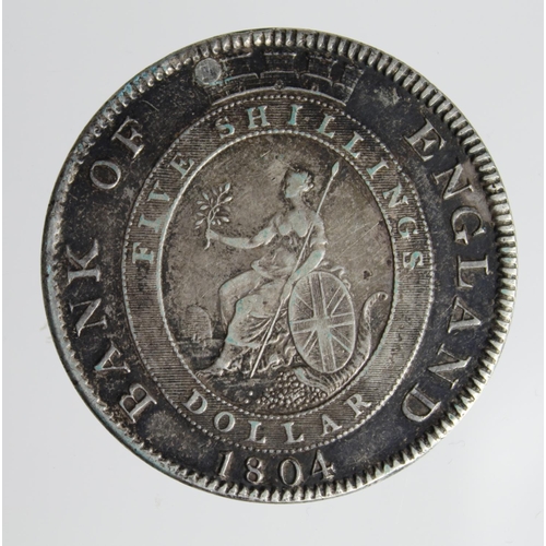 1297 - Dollar 1804 Bank of England, top leaf to centre of E, no stop after REX, S.3768, toned aVF, plugged.