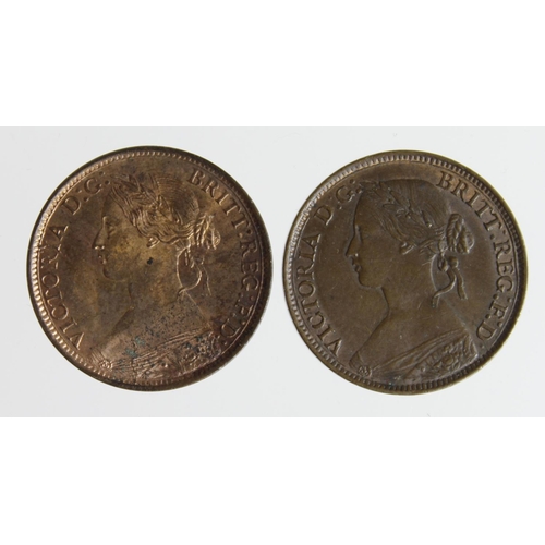 1320 - Farthings (2): 1861 Freeman 502 (2+B) EF trace lustre, along with 1873 with 3 clear of linear circle... 