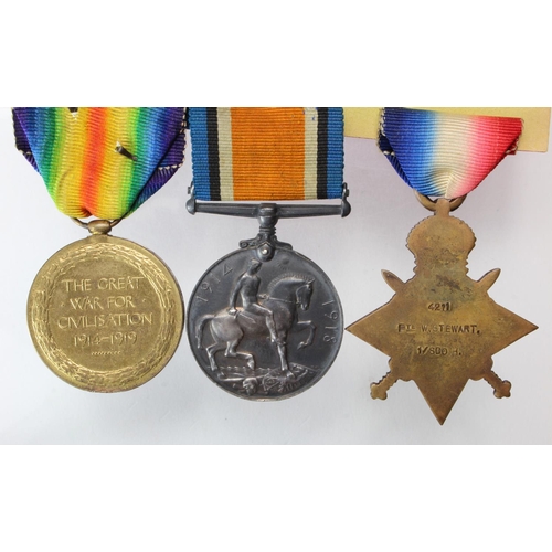 136 - 1915 Star Trio to 4211 Pte W Stewart 1/Sco H. (Pair named 2.Lieut x Stewart) the pair have had the o... 