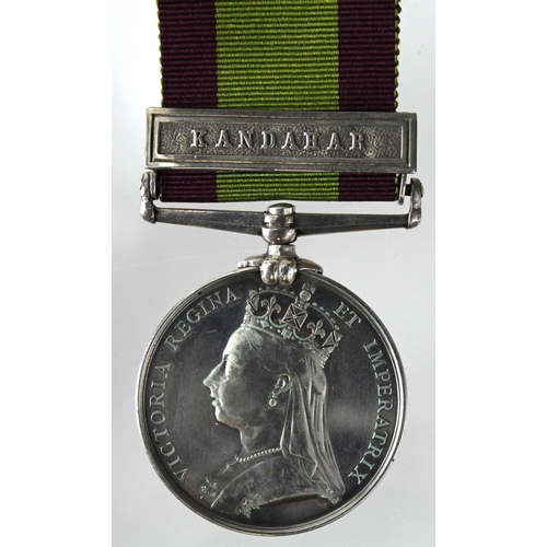 141 - Afghanistan Medal 1881 with Kandahar clasp to (2369 Pte A Saunders 2/7th Foot). With copy medal roll