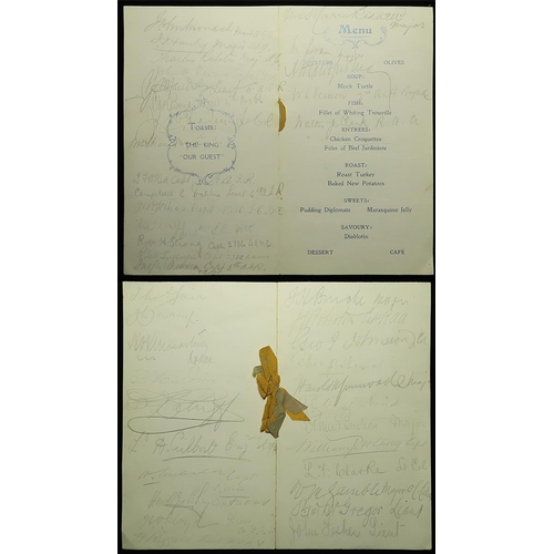 160 - Australian WW1 Military interest - a Menu sheet with multiple original signatures including General ... 