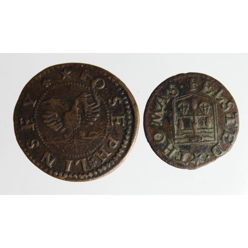 1756 - Tokens, 17thC (2) Cambridgeshire: Cambridge, Thomas Felsted 1/4d 1664 #42 F-GF, and Ioseph Linsey 1/... 