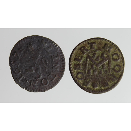 1758 - Tokens, 17thC (2) Cambridgeshire: Linton, John Bittin 1/4d 1657 griffin (pub?) clear Fair, and Rober... 