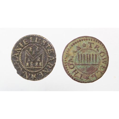 1760 - Tokens, 17thC (2) Cambridgeshire: Soham, Nathaniell Stearne 1/4d 1667 #173 nF, and Thomas Trowell 1/... 