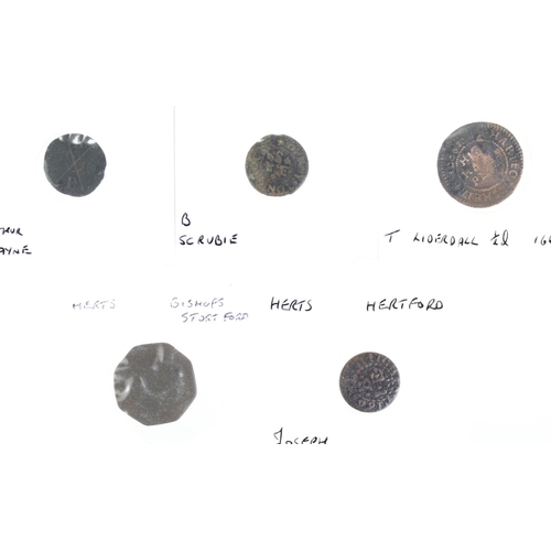 1763 - Tokens, 17thC (5) Hertfordshire: Bishops Stortford: Ann Brittaine octagonal Halfpenny 1669 #43 cross... 