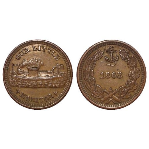 1774 - USA Token, Civil War 'Our Little Monitor' Cent 1863, nEF.  The USS Monitor was a steam-powered ironc... 