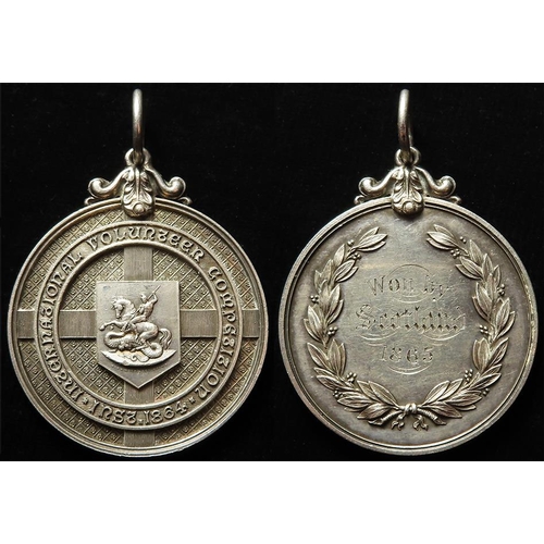 1776 - Victorian International Volunteer Competition unmarked silver medal won by Scotland 1865 inscribed r... 