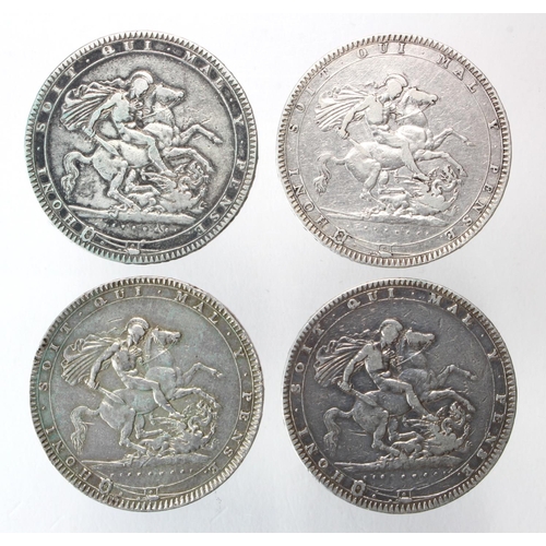 1848 - GB Crowns (4) George III: 1818 LIX cleaned F-GF, 1819 LX Fine, 1820 LX VG, and 1820 LX GF edge knock... 