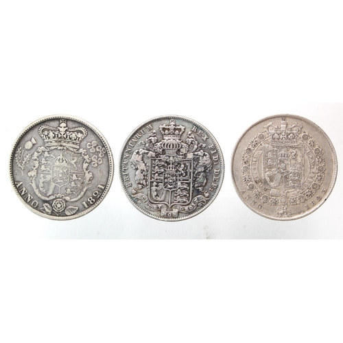 1893 - GB Halfcrowns (3) George IV: 1821 aF, 1823 nVF, and 1826 GF