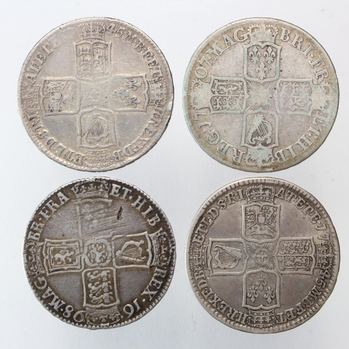 1898 - GB Halfcrowns (4) early milled: 1698 Decimo GF adjustment lines & surface flaws, 1707 Sexto E below ... 