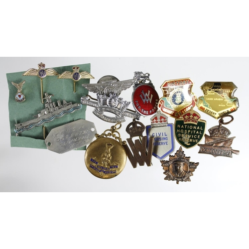 190 - Military Badges etc. (16 items) includes 2 Silver items (civil nursing service, U.S.A.A.F.I.D.TAG), ... 