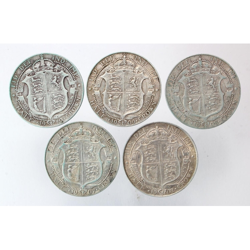 1900 - GB Halfcrowns (5) Edward VII: 1902 VF, 1907 F/GF, 1908 aF, 1909 Fine, and 1910 nF