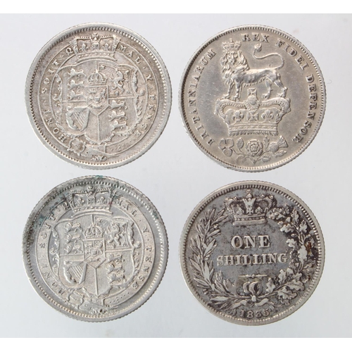 1955 - GB Shillings (4) George III to William IV: 1816 VF, ditto VF, 1826 GVF, and 1835 GF